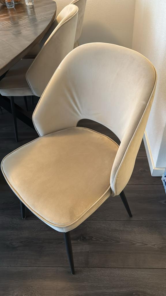 Zitmaxx Finn velvet beige eetkamer stoel 6x zeer nette staat, Ophalen, Overige kleuren, Zo goed als nieuw, Stof