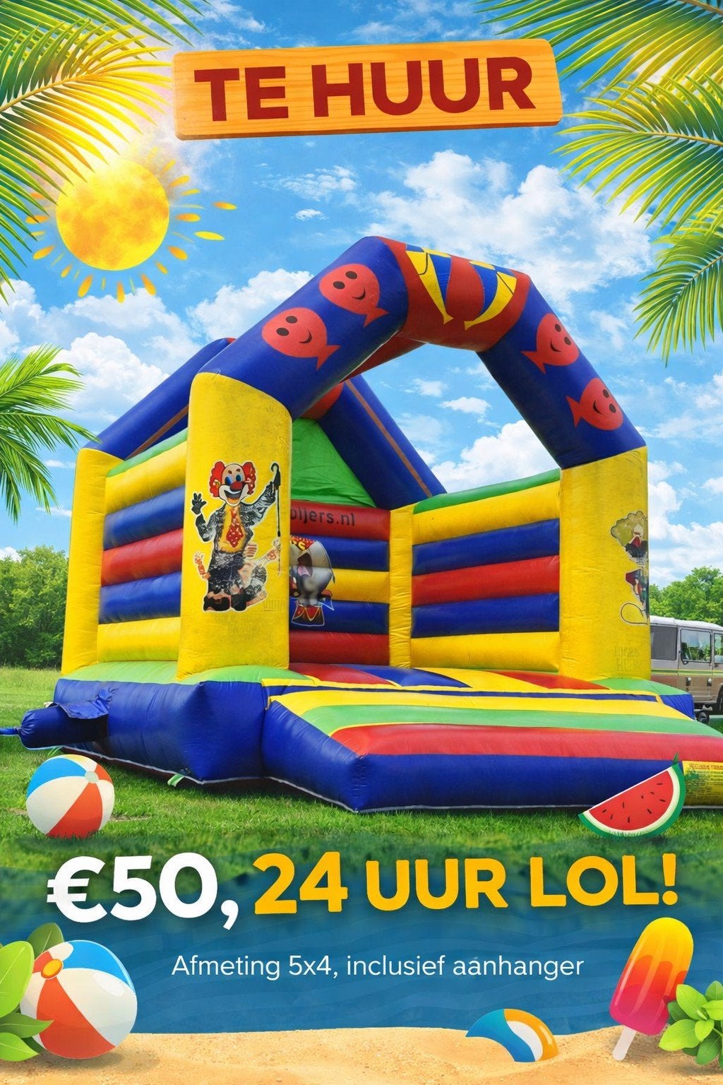 Springkussen te huur - 24 uur plezier!, Ophalen, Gebruikt