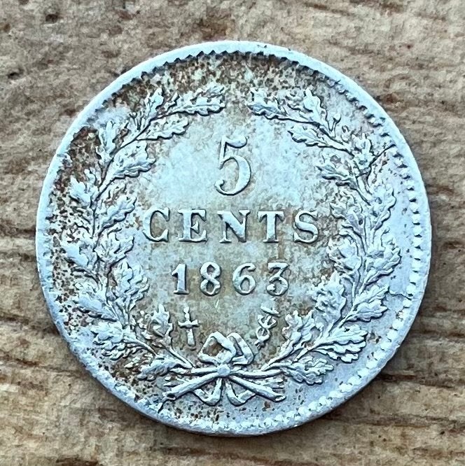 5 cent 1863 Willem III, Ophalen, Koning Willem III, Zilver, Losse munt