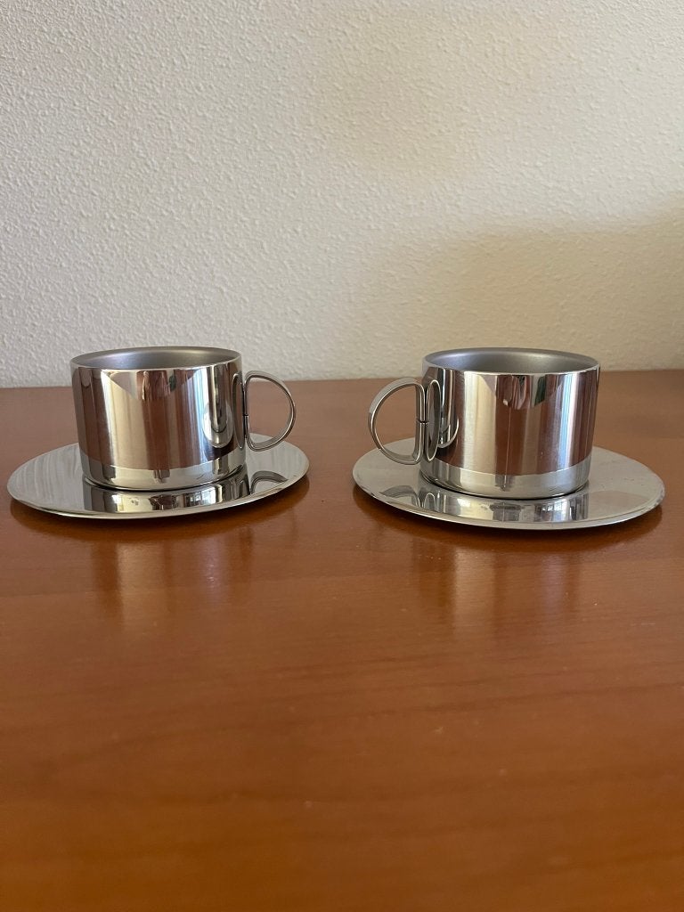 Vintage Dubbelwandige RVS Koffiekopjes, (Italwaber) jaren 90, Ophalen, Gebruikt, Vintage, Metaal