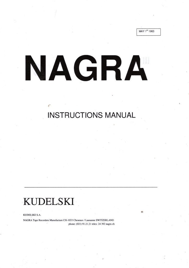 gebruiksaanwijzing NAGRA 3 / veel pagina,s, Audio, Tv en Foto, Ophalen of Verzenden, Nieuw