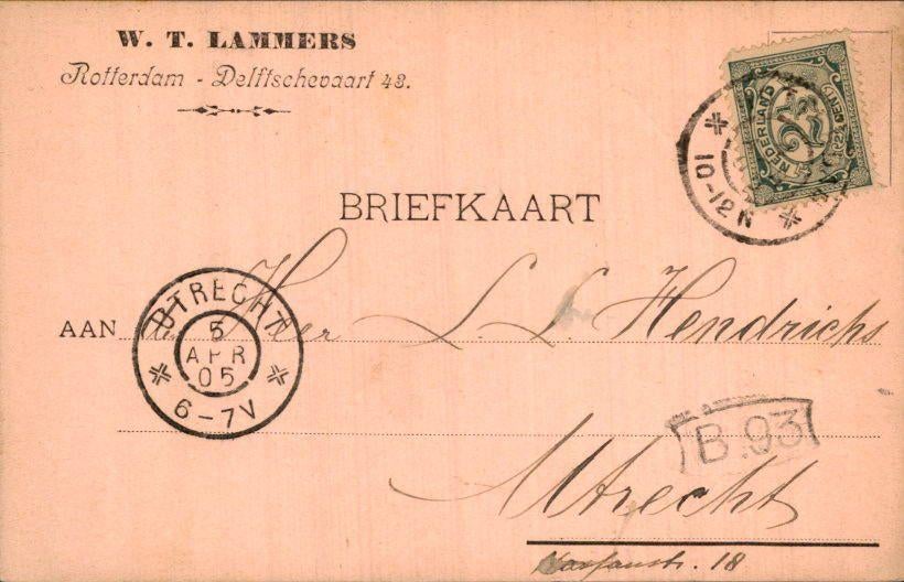 Rotterdam - W. Lammers - 1905, Verzamelen, Verzenden, Voor 1920, Gelopen, Zuid-Holland