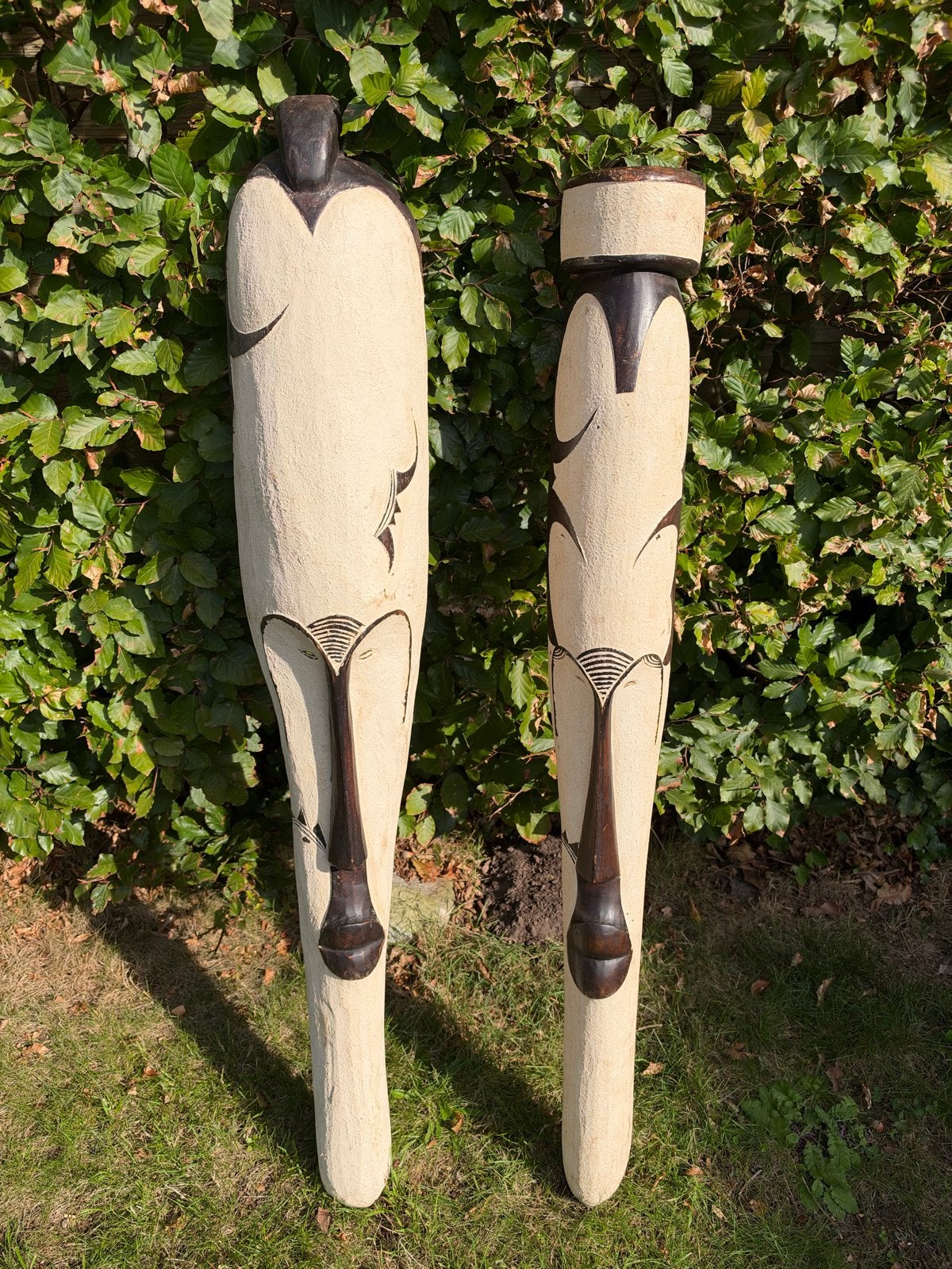 Set van 2 handgemaakte houten beelden, 125cm hoog, Ophalen, Overige onderwerpen, Handgemaakt, 1 meter - 2 meter