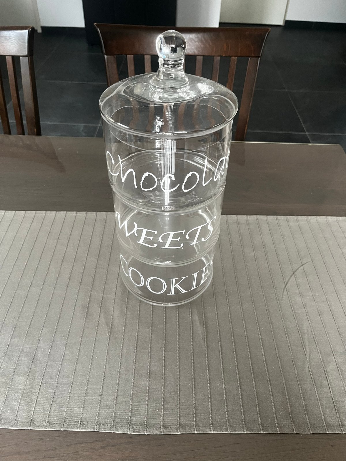 Glazen voorraadpot met 3 lagen voor snoep, koekjes, chocolad, Huis en Inrichting, Ophalen, Glas, Zo goed als nieuw, Voorraadpot