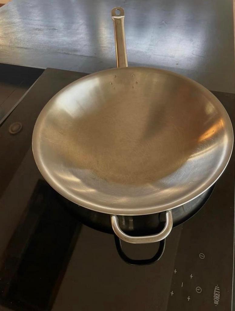 Boretti RVS wokpan 39cm zo goed als nieuw, Ophalen, Inductieplaat, Zo goed als nieuw, Rvs