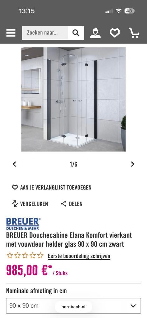 Douche deur Breuer, Ophalen, Gebruikt, Glas, Douche