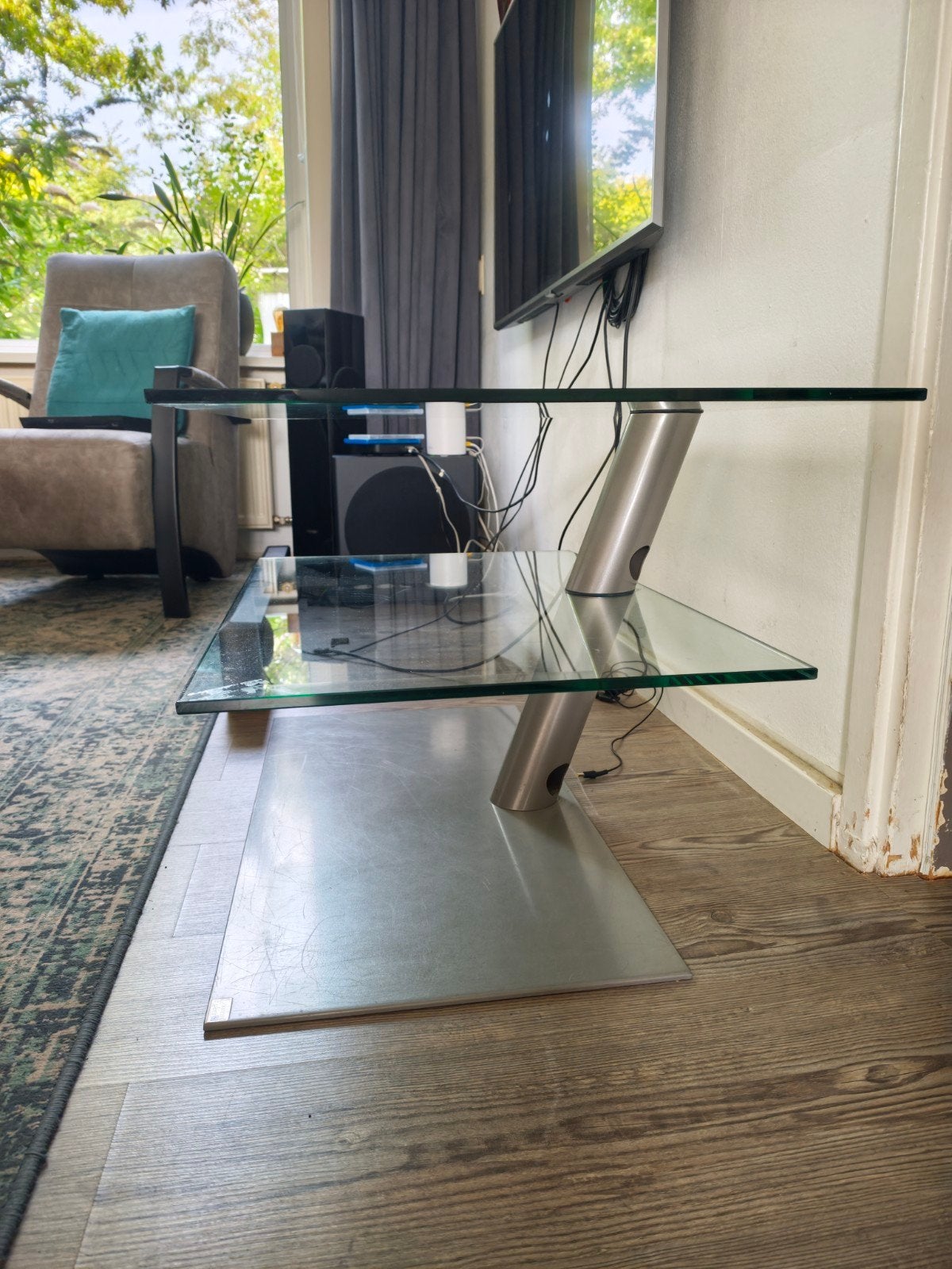 Lourens Fisher Audio/TV Meubel Glas/Metaal 78x58x48 cm, Ophalen, Gebruikt, 50 tot 100 cm, Glas