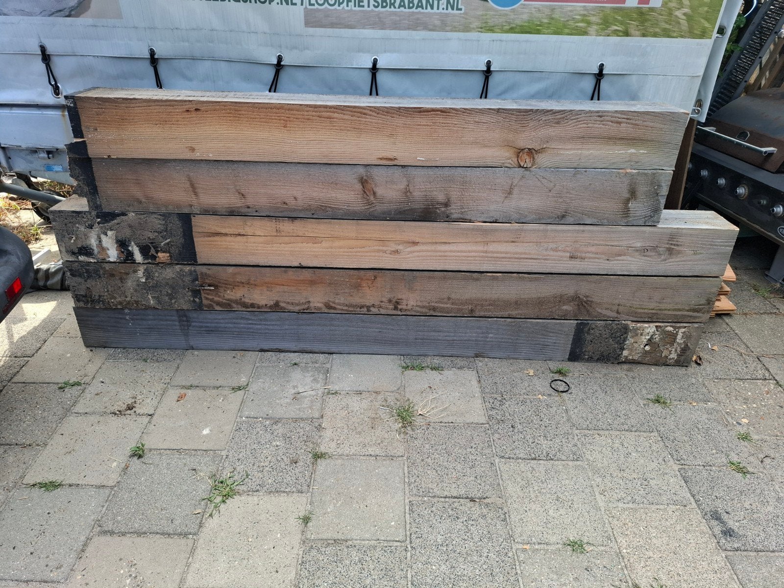 zware douglas balken 5 stuks 20x20, Ophalen, Hout, Biels, Minder dan 25 cm