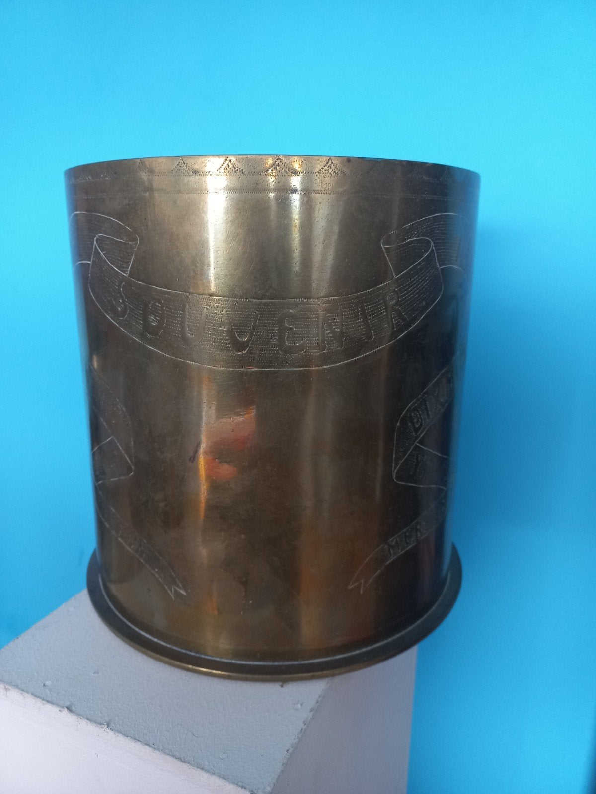 WO1 Duitse Trench Art Huls 22cm - Souvenir Ieper 1917, Verzamelen, Ophalen of Verzenden, Landmacht, Duitsland, Hulzen of Bodemvondsten