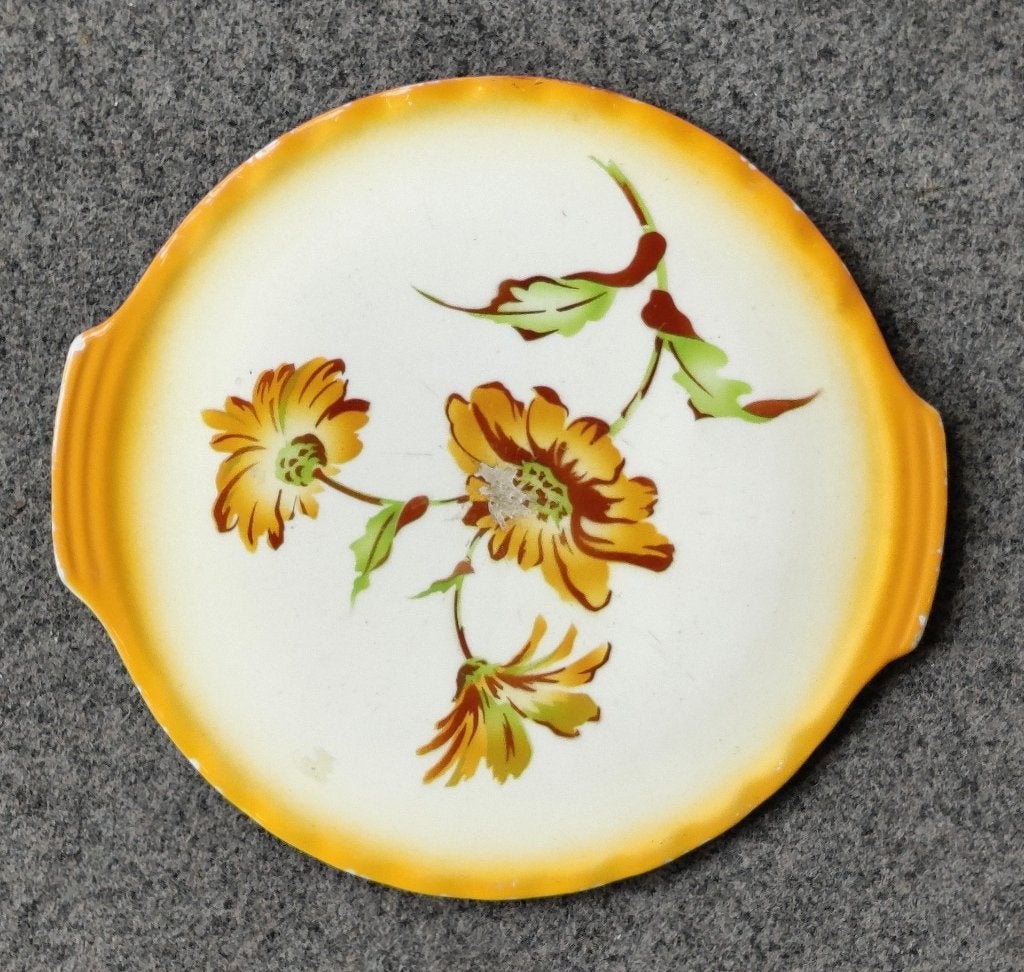 Aardewerk gebak schaal / vlaai schaal circa 1950, Gebruikt, Serveerschaal, Rond, Ophalen of Verzenden