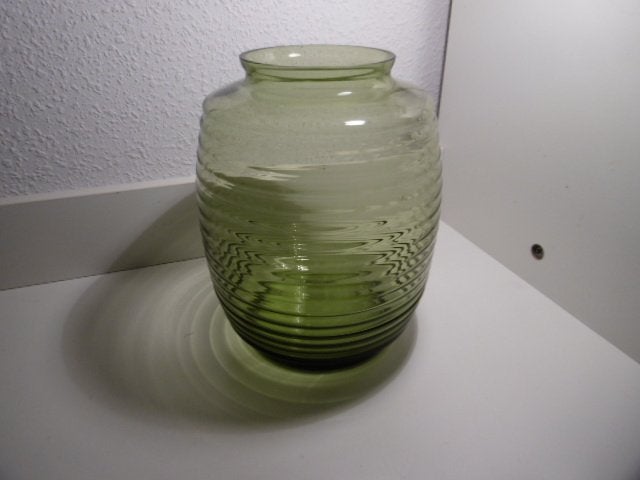 Andries Copier, groene ribbel vaas, ton of tonnetje., Ophalen of Verzenden