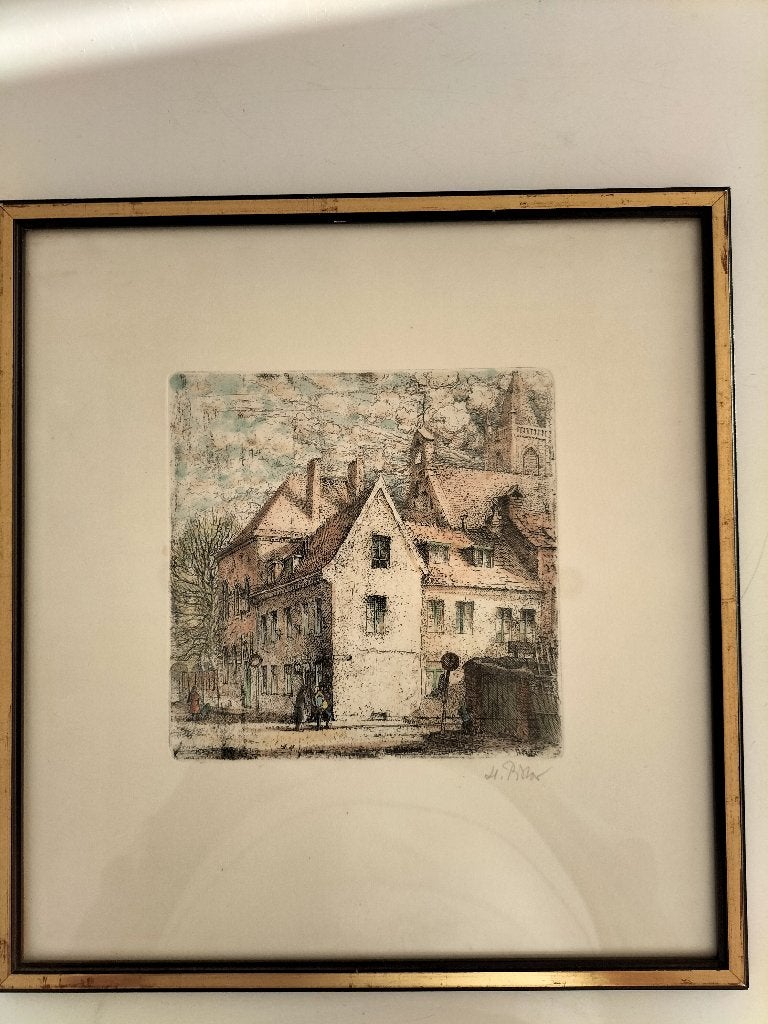 Ets Stadsgezicht, Ophalen of Verzenden, Stadsgezicht, Ets