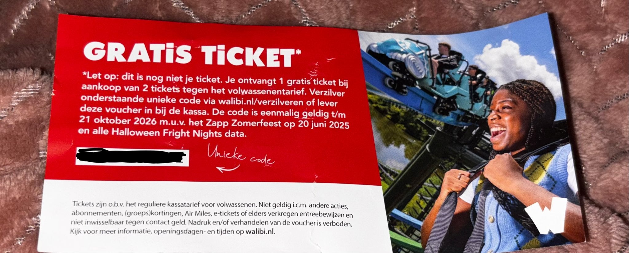 Walibi holland gratis ticket, Tickets en Kaartjes, Eén persoon, Kortingskaart