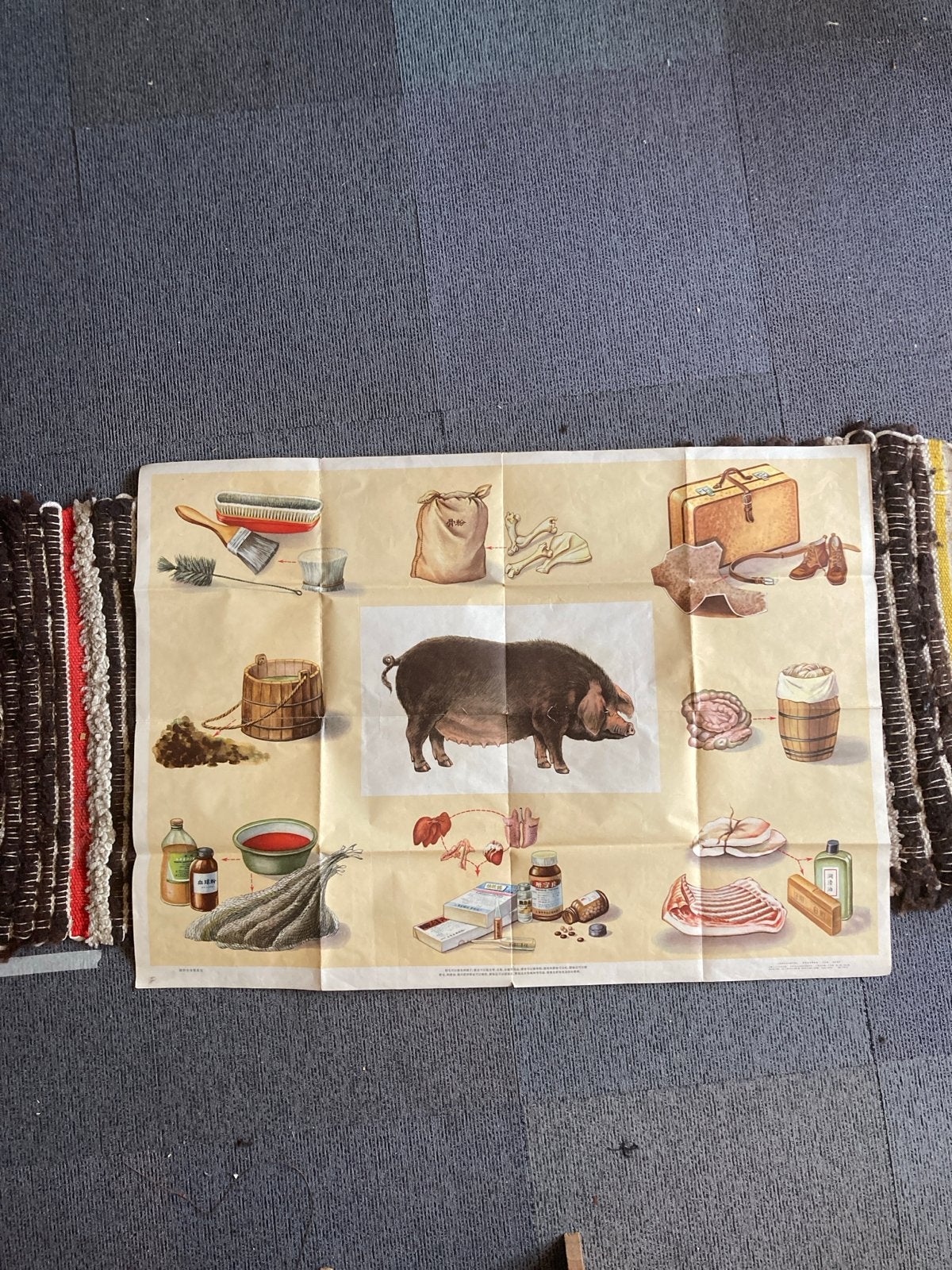 Vintage Chinese poster varken en producten jaren '60, Ophalen, Overige thema's