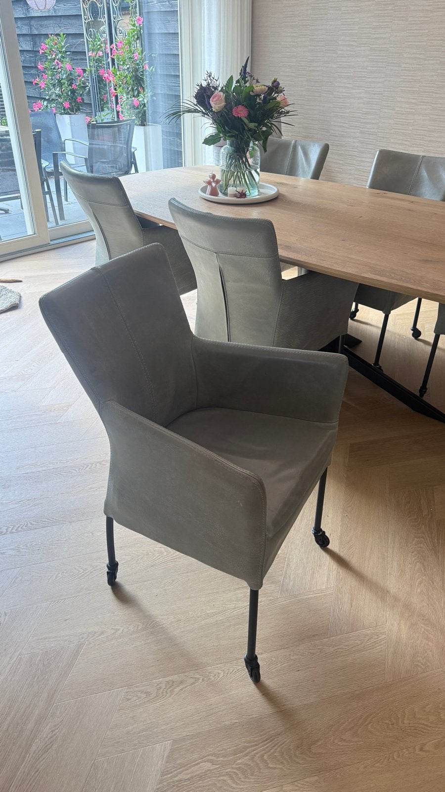 6 Lederen Stoelen Mintgroen, Ophalen, Gebruikt, Overige kleuren, Leer