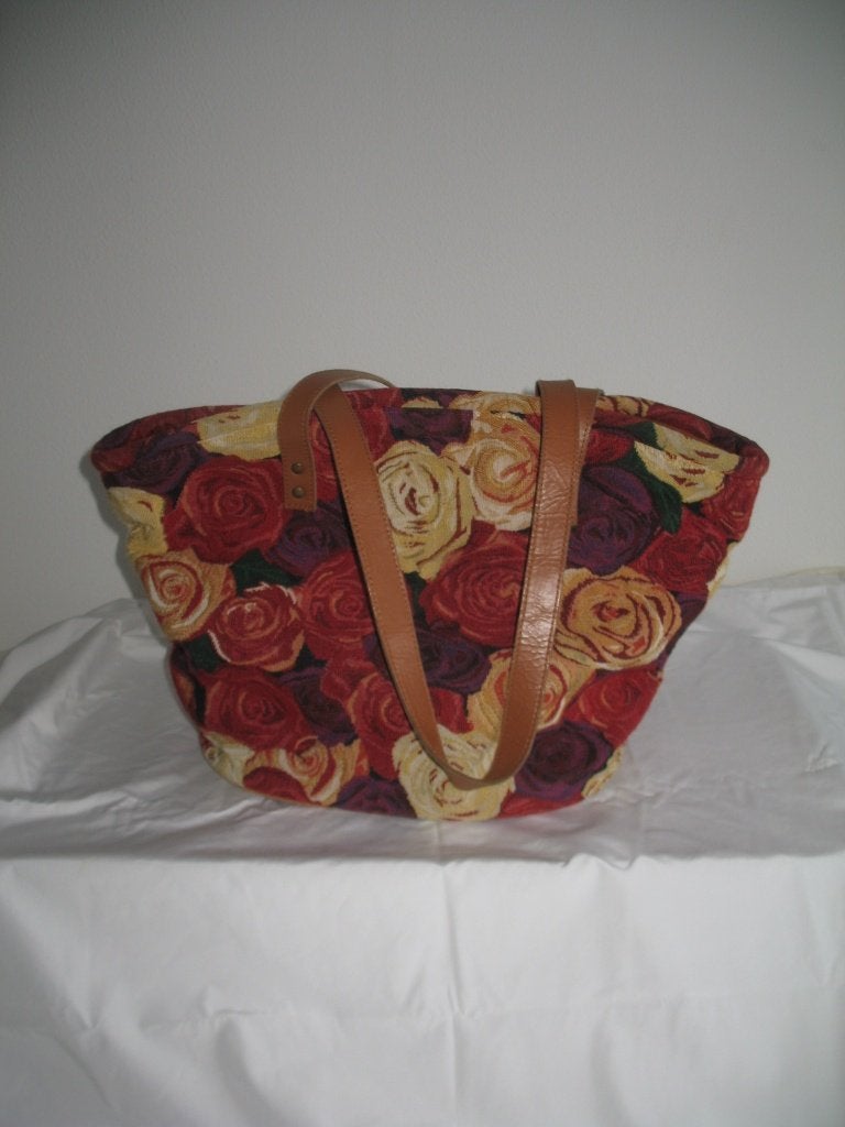 Sanders Gobelin Rozen Shopper Tas met Lichte Leren Hengsels, Ophalen of Verzenden, Zo goed als nieuw, Overige kleuren, Overige typen