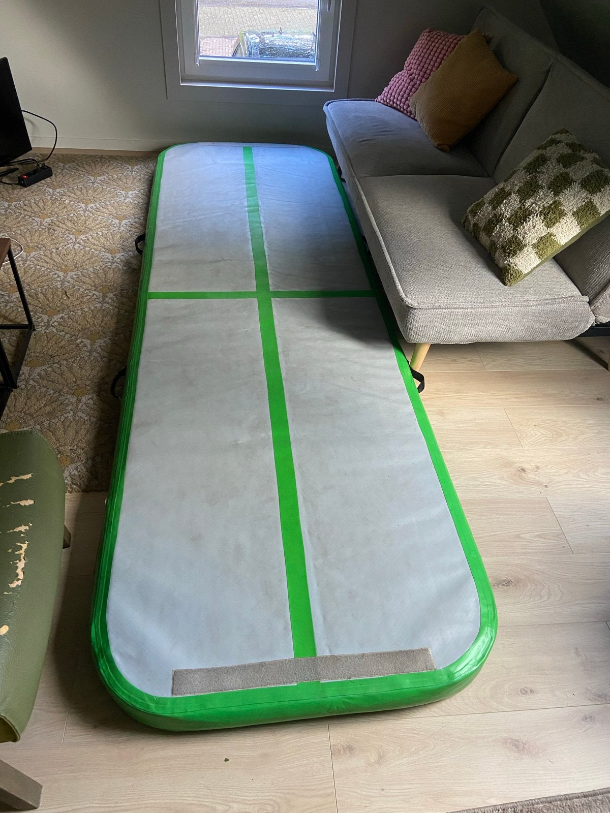 Airtrack turnmat - Groen/Wit - 295x95cm, Sport en Fitness, Ophalen of Verzenden, Gebruikt, Groen, Materiaal