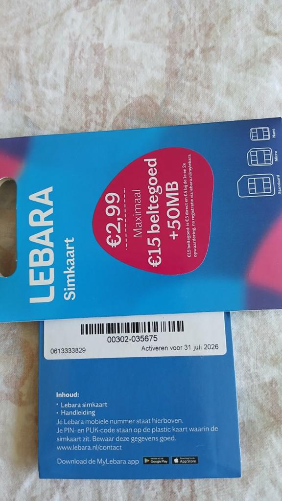 MOOI NUMMER LEBARA PREPAID 0613333829, Ophalen of Verzenden, Nieuw, KPN, Simkaart