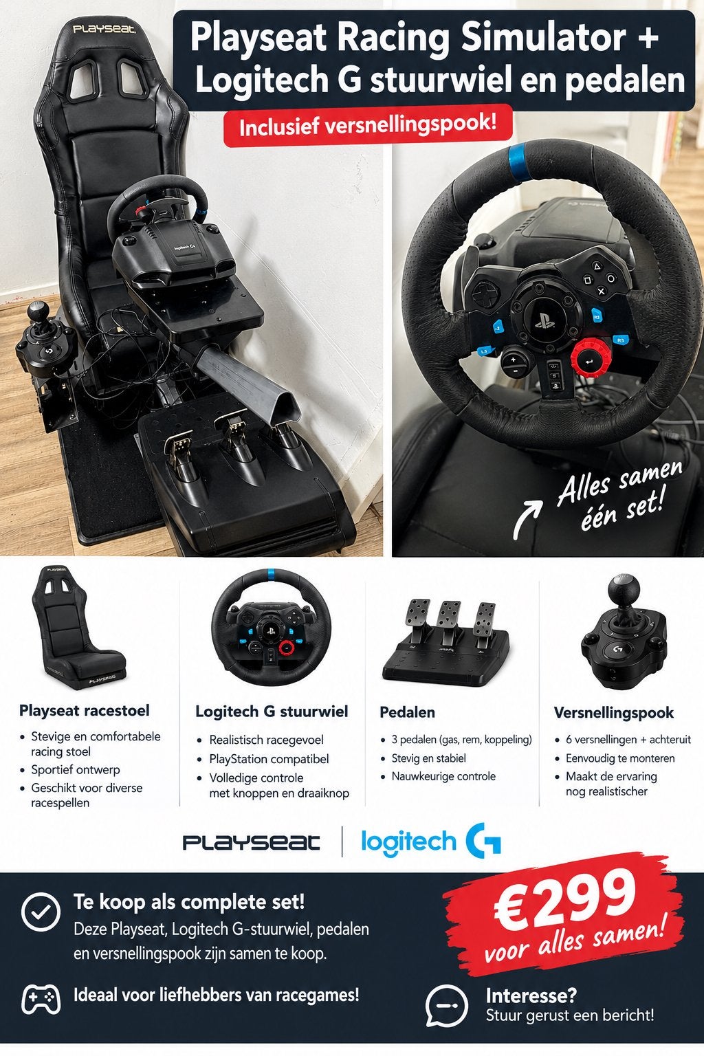 ️ Playseat Racing Simulator + Logitech G, Spelcomputers en Games, Ophalen, Zo goed als nieuw, Playseat of Racestoel