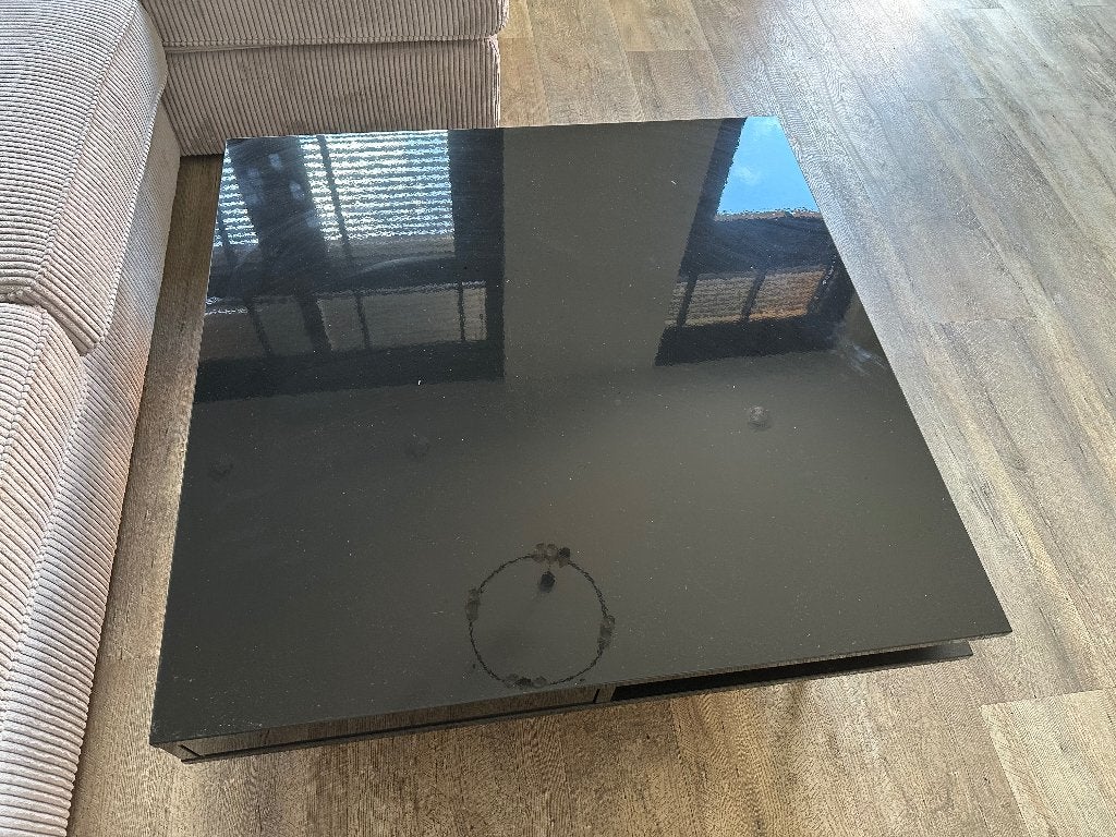 IKEA TOFTERYD salontafel hoogglans zwart (95x95 cm), Ophalen, 50 tot 100 cm, 100 tot 150 cm, Zo goed als nieuw