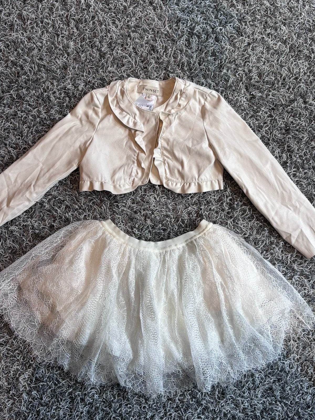 Twinset kanten rokje met bijpassend lederlook vestje 92, Ophalen of Verzenden, Zo goed als nieuw, Meisje, Jurk of Rok