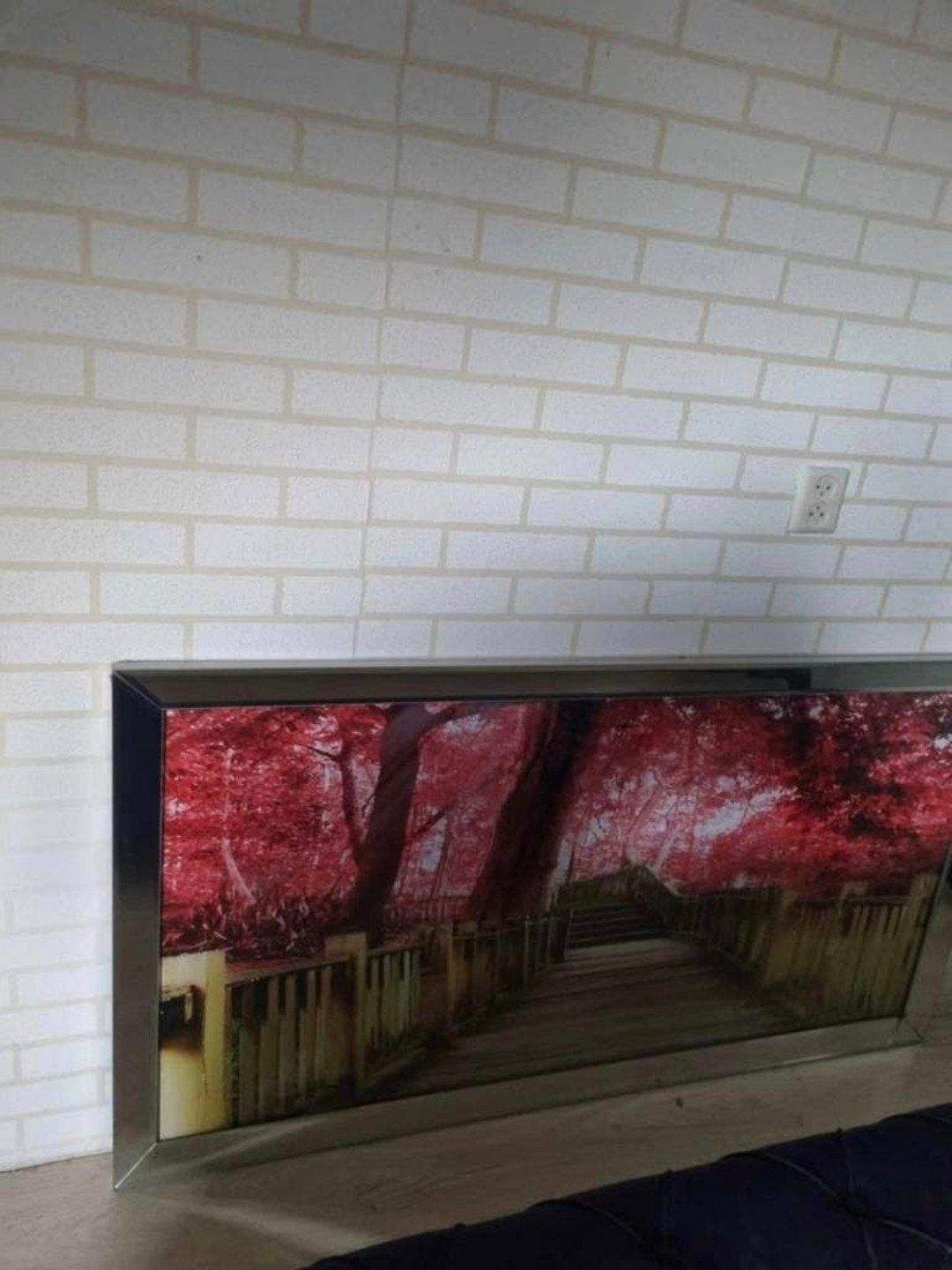 Schilderij met rood bos en spiegelrand 150x80 cm, Gebruikt, 125 cm of meer, Ophalen of Verzenden, Schilderij