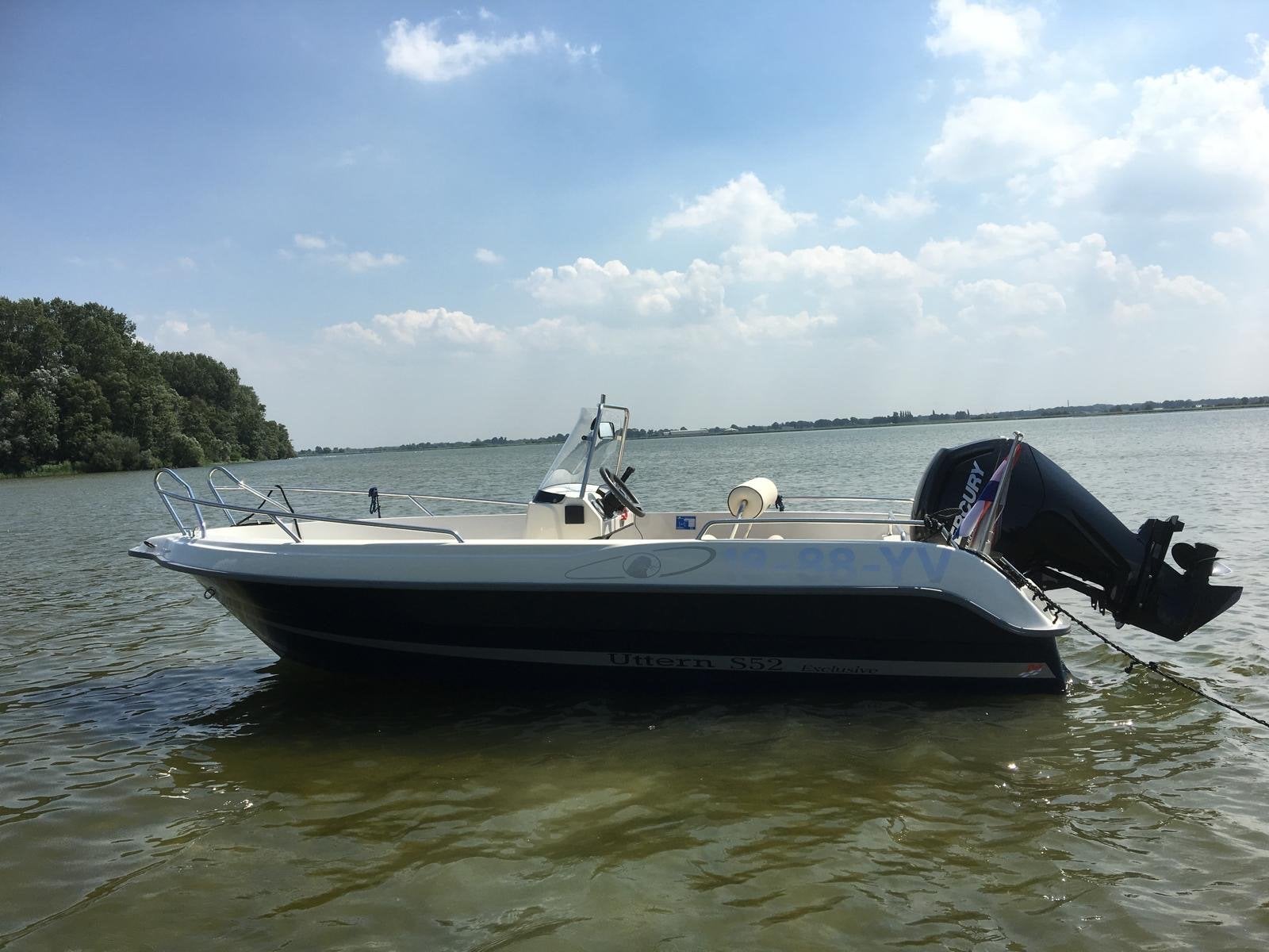 Uttern S52 consoleboot met 100pk Mercury en Kalf trailer, Overige merken, Zo goed als nieuw, 100 pk, Elektrische start