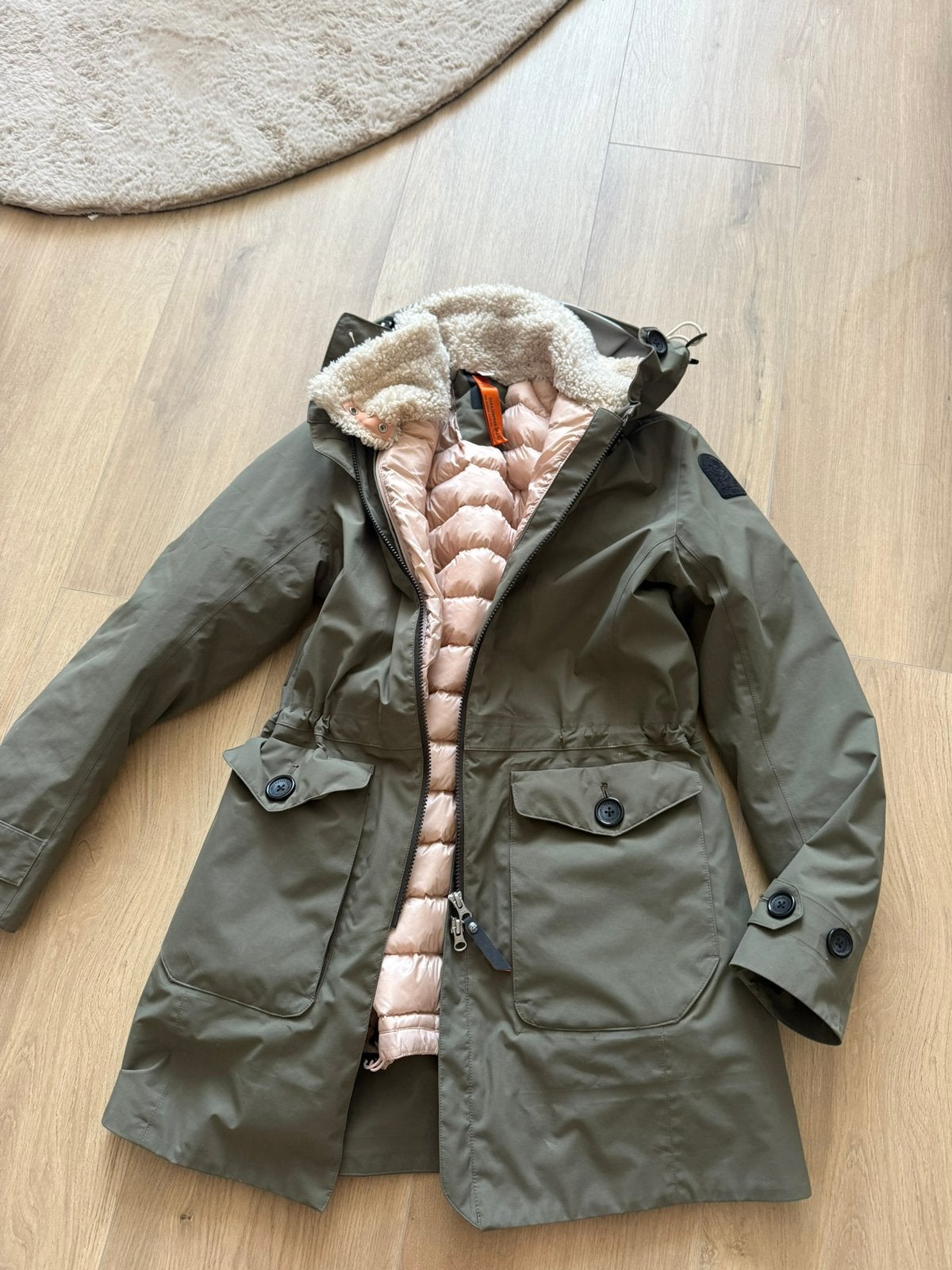 Parajumpers 3 in 1 parka regenjas tussen jas maat 34 36 s, Ophalen, Zo goed als nieuw, Maat 34 (XS) of kleiner, Groen