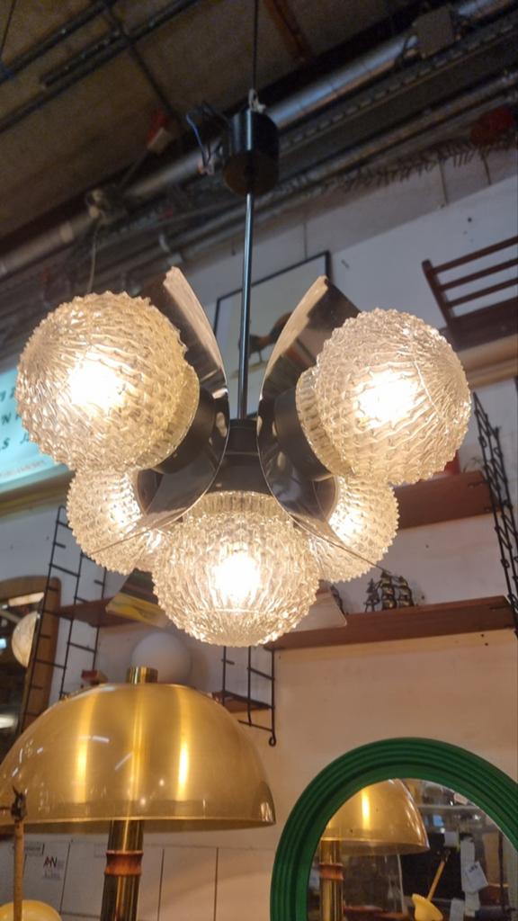 Vintage hanglamp brutalist mid century, Ophalen, Gebruikt, ,, Glas