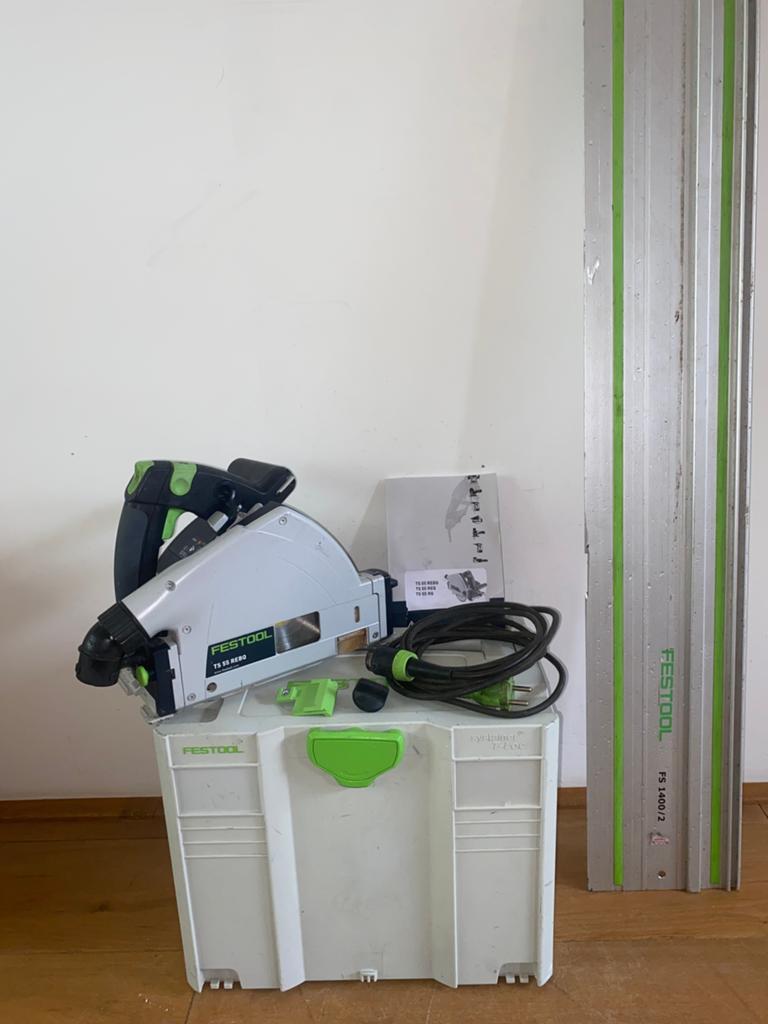 Festool TS 55 REBQ + liniaal Festool FS 1400/2, Doe-het-zelf en Verbouw, Gereedschap | Zaagmachines, Ophalen, Invalzaag, Zo goed als nieuw