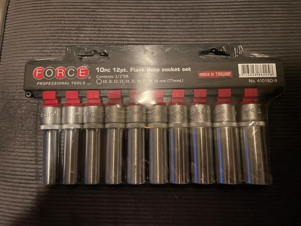 Force Nr. 41018D-9, Doppenset lang, 12 kant, 10- delig