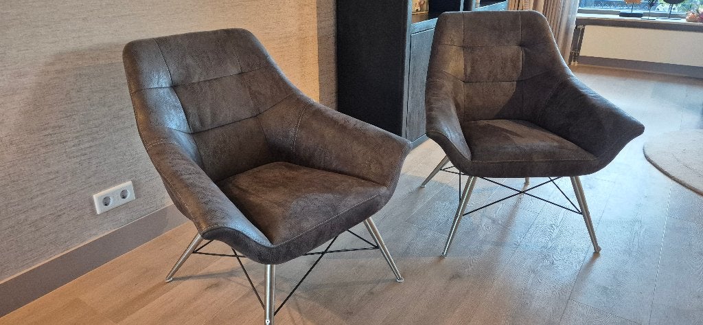 Fauteuil - 2 stuks - bruin - Hendels & Hazel - Eijerkamp, Ophalen, Minder dan 75 cm, Zo goed als nieuw, Stof