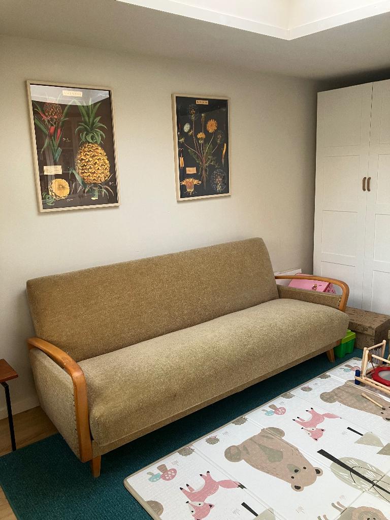 Midcentury design retro jaren ‘60 bank vintage (slaap) bank, Huis en Inrichting, Banken | Bankstellen, Ophalen, Gebruikt, 150 tot 200 cm