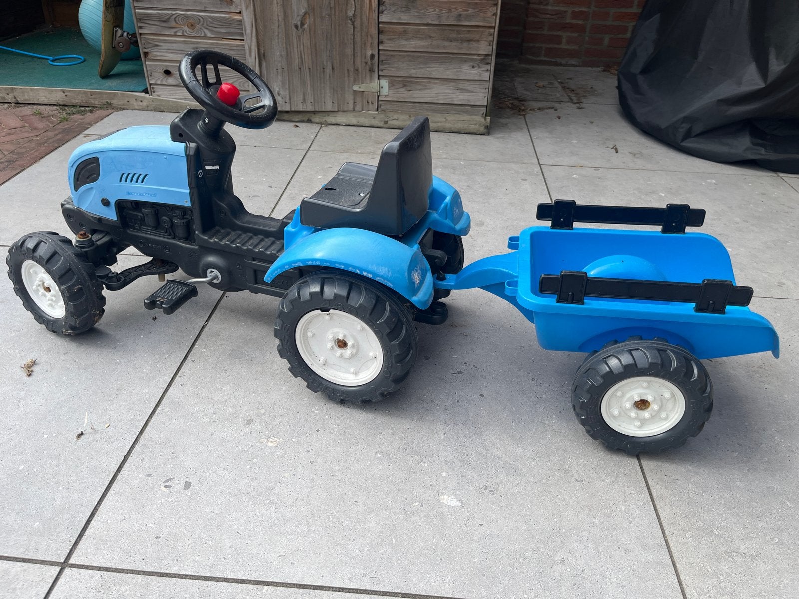 Blauwe traptractor met aanhanger, Kinderen en Baby's, Ophalen, Gebruikt, Trapvoertuig