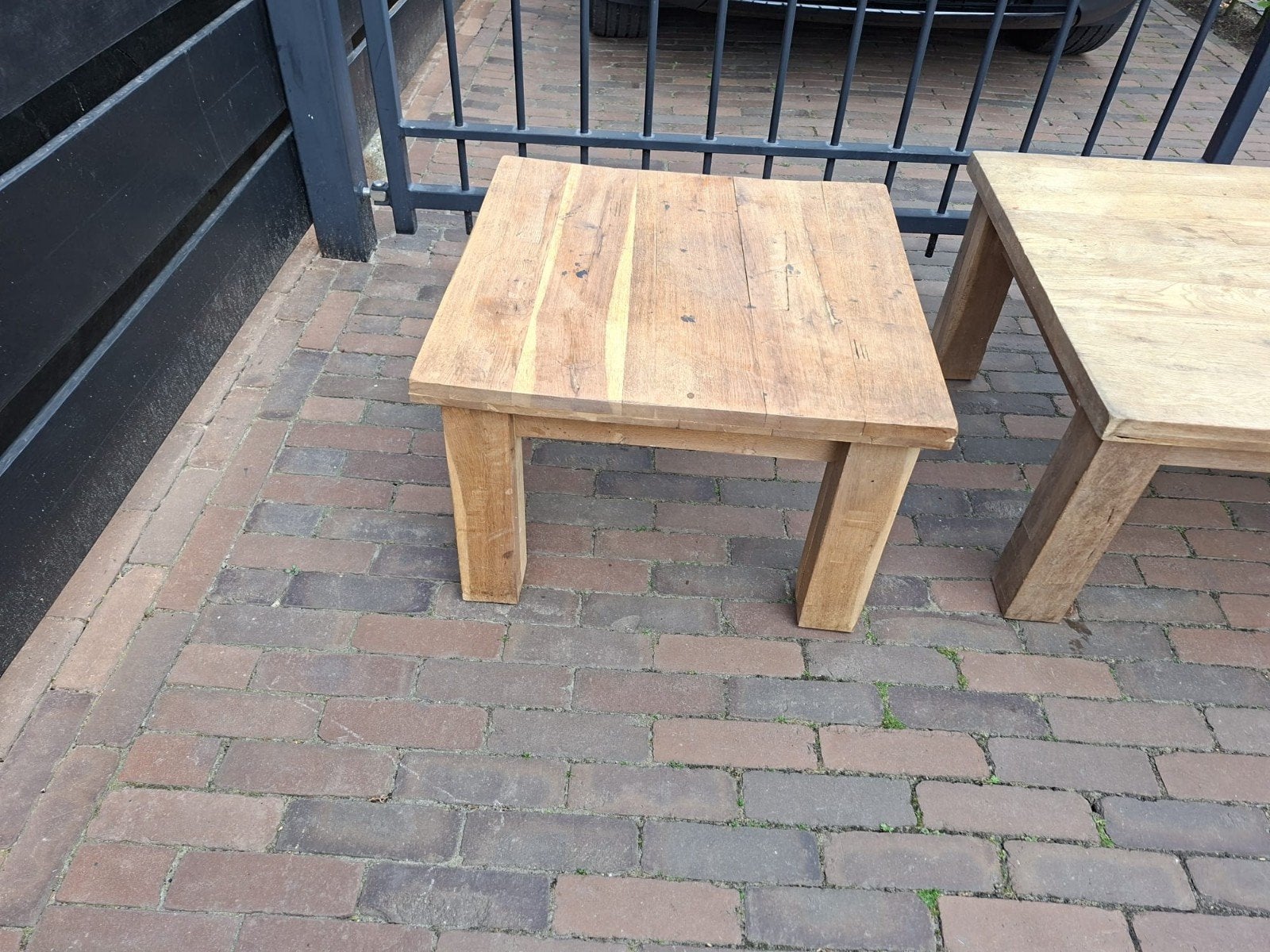Robuuste eikeeln houten salontafel en bijzettafel set, Huis en Inrichting, Ophalen, Minder dan 45 cm, Gebruikt, 75 cm of meer