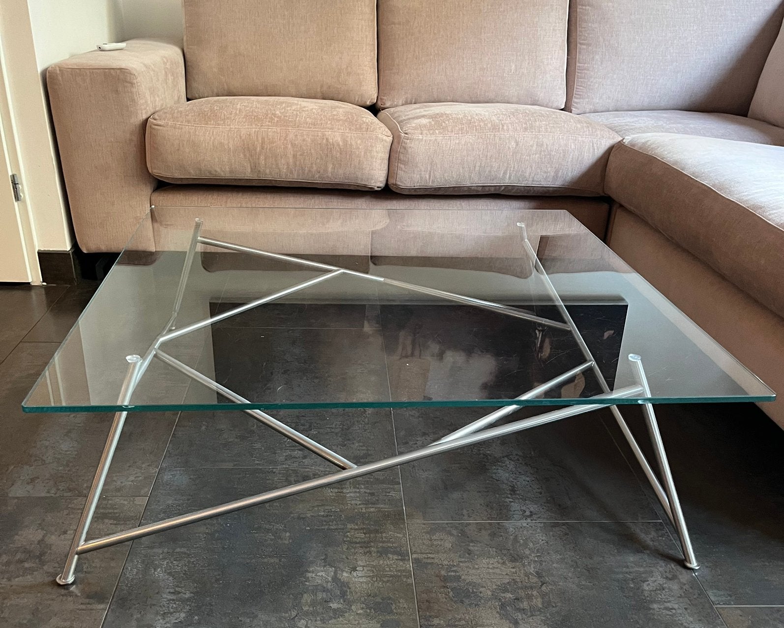 Glazen salontafel, Ophalen, Gebruikt, 50 tot 100 cm, Vierkant