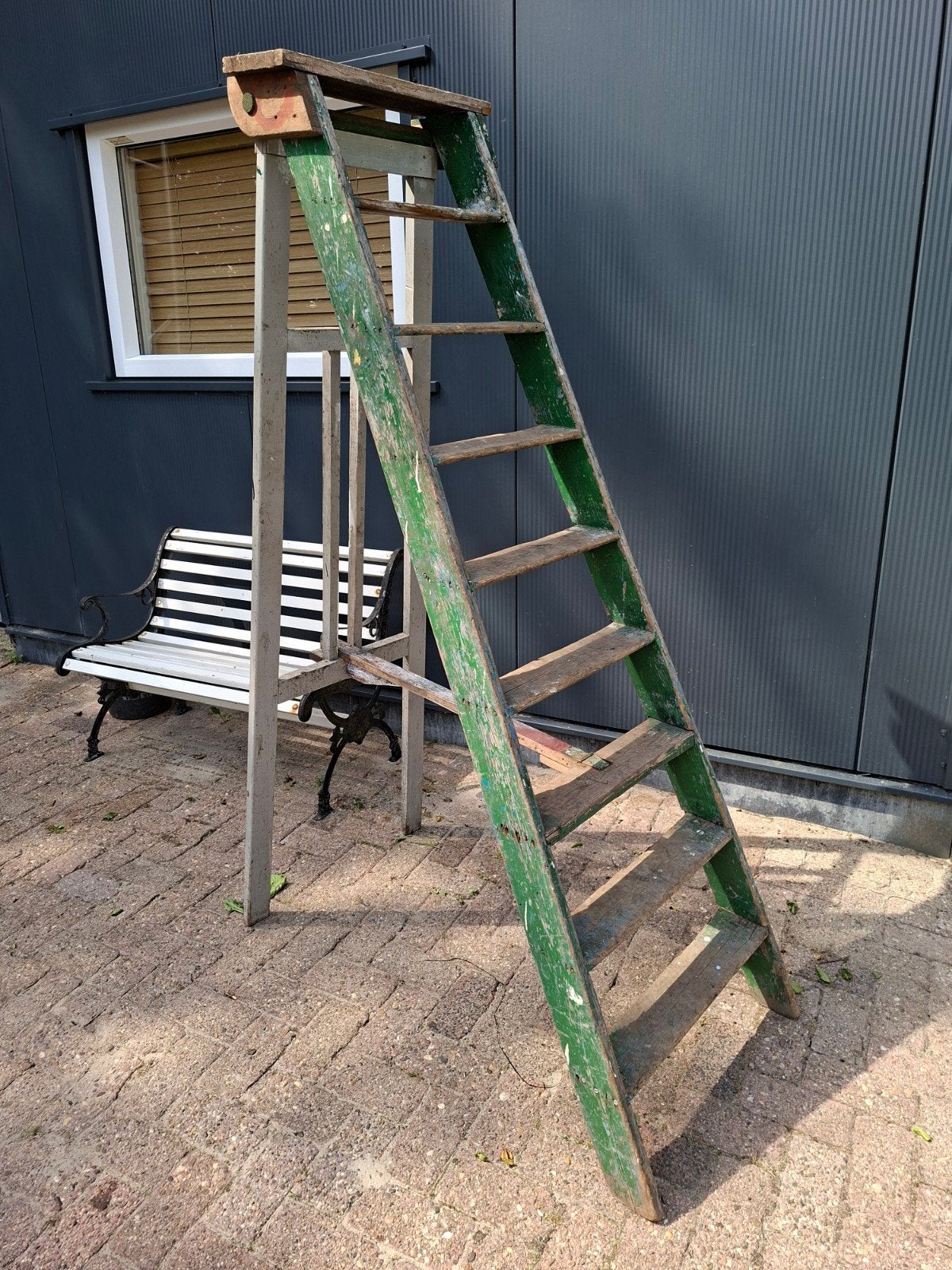 Oude houten trap/ladder - 188 cm hoog, Ophalen, Gebruikt, Ladder, Minder dan 2 meter