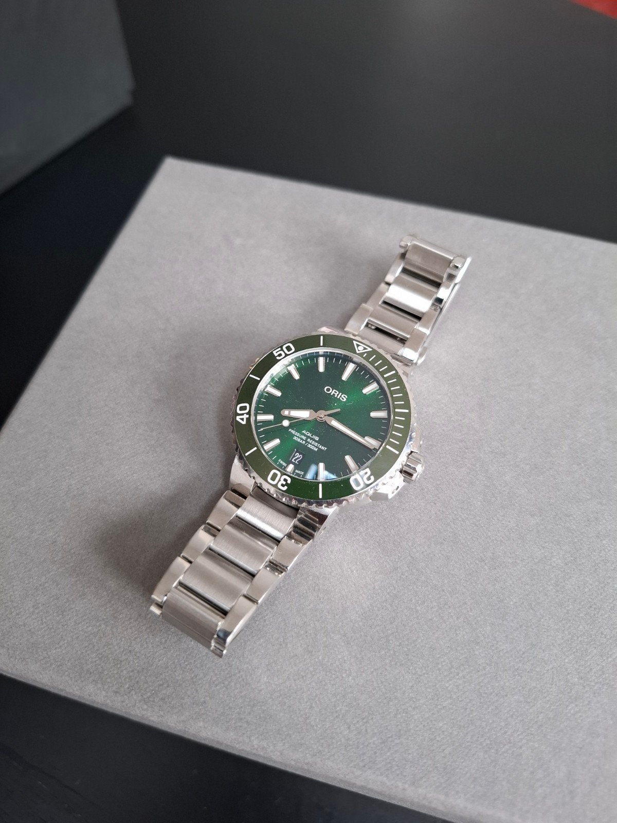 Oris Aquis Date 39 mm Groen, Staal, Staal, Zo goed als nieuw, Ophalen