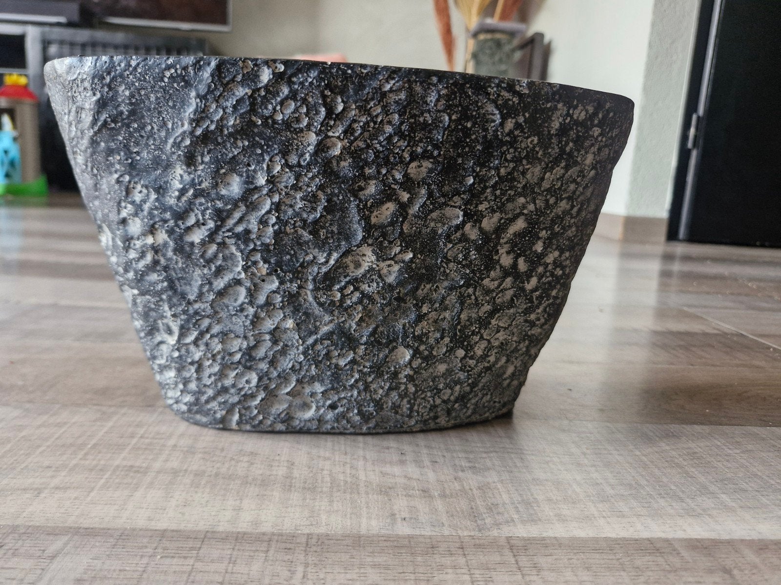 Decoratieve ovale pot/schaal - donkergrijs, steenlook, Ophalen, Gebruikt, Pot of Kruik, Ovaal