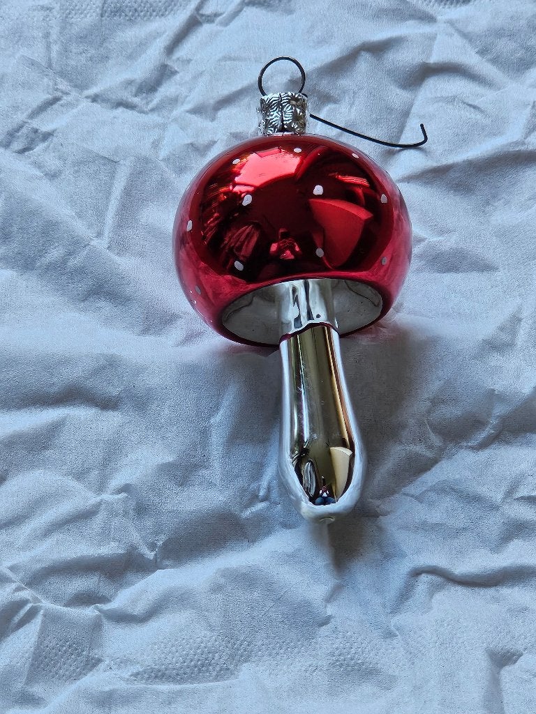 Vintage glazen paddestoel kerstboom hanger, Diversen, Kerst, Ophalen of Verzenden, Gebruikt