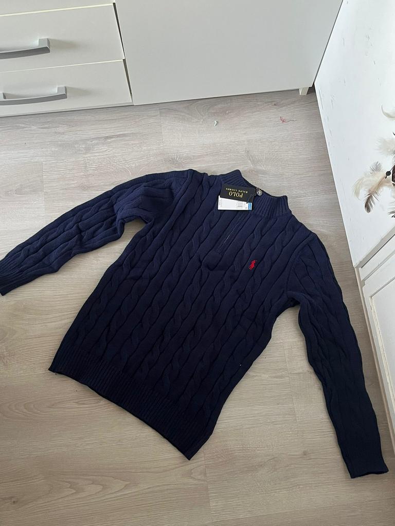 Ralph Lauren Kabeltrui - Marineblauw - Met Rits - XL, Ophalen of Verzenden, Nieuw, Maat 56/58 (XL), Blauw