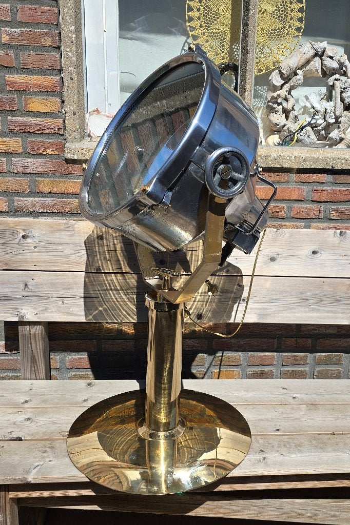 Koperen/ geborstelde aluminium scheepslamp/ spotlight., Verzamelen, Scheepvaart, Zo goed als nieuw, Gebruiksvoorwerp, Motorboot of Zeilboot