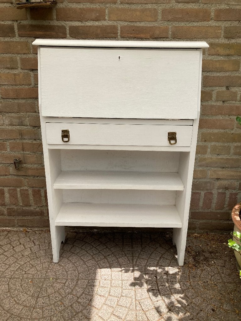 Brocante oude witte secretaire - bureautje - bureau, Ophalen