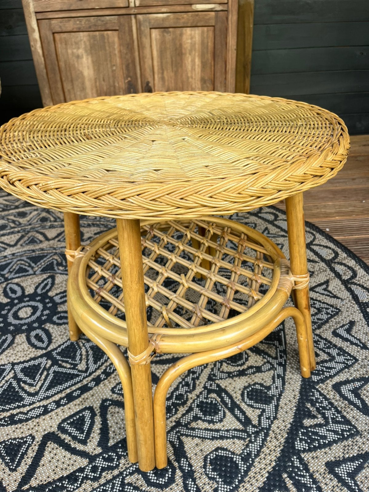 Rotan tafeltje met 2 niveaus, Minder dan 55 cm, Rond, Zo goed als nieuw, Ophalen