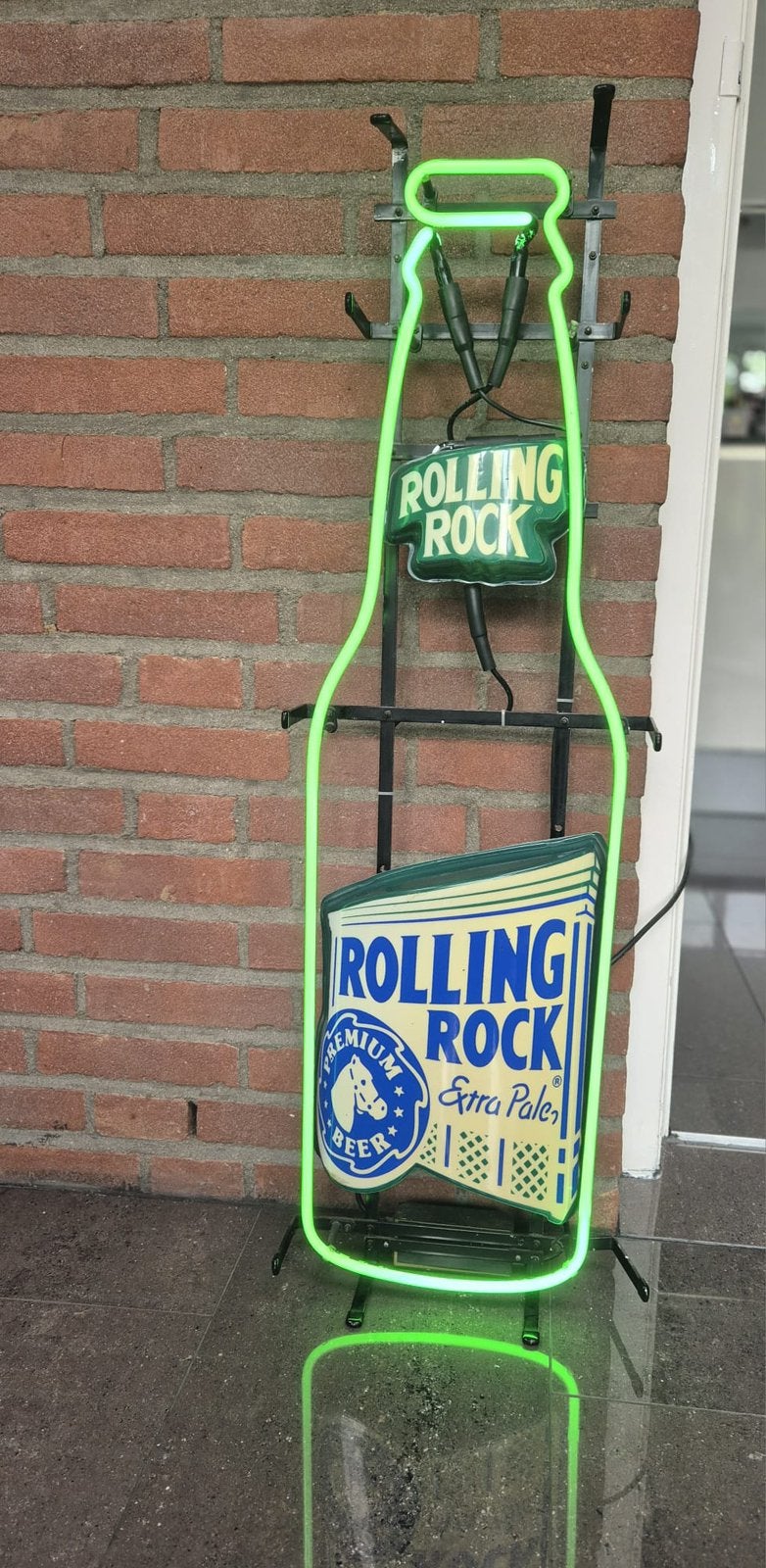 Neon reclame Rolling Rock bier, Verzamelen, Ophalen, Gebruikt, Lichtbak of (neon) lamp