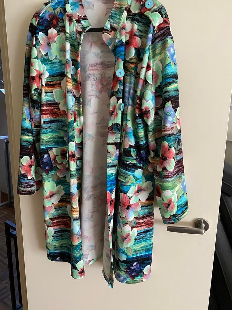 Magna stretch vest/jas met bloemenprint, maat 46-50, Ophalen of Verzenden, Gedragen, Maat 46/48 (XL) of groter, Overige kleuren