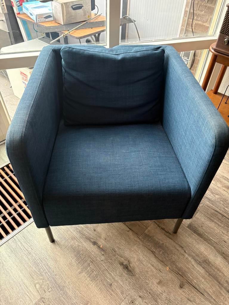 Ikea Ekero fauteuil blauw, Huis en Inrichting, Fauteuils, Ophalen, Gebruikt, 75 tot 100 cm, 50 tot 75 cm
