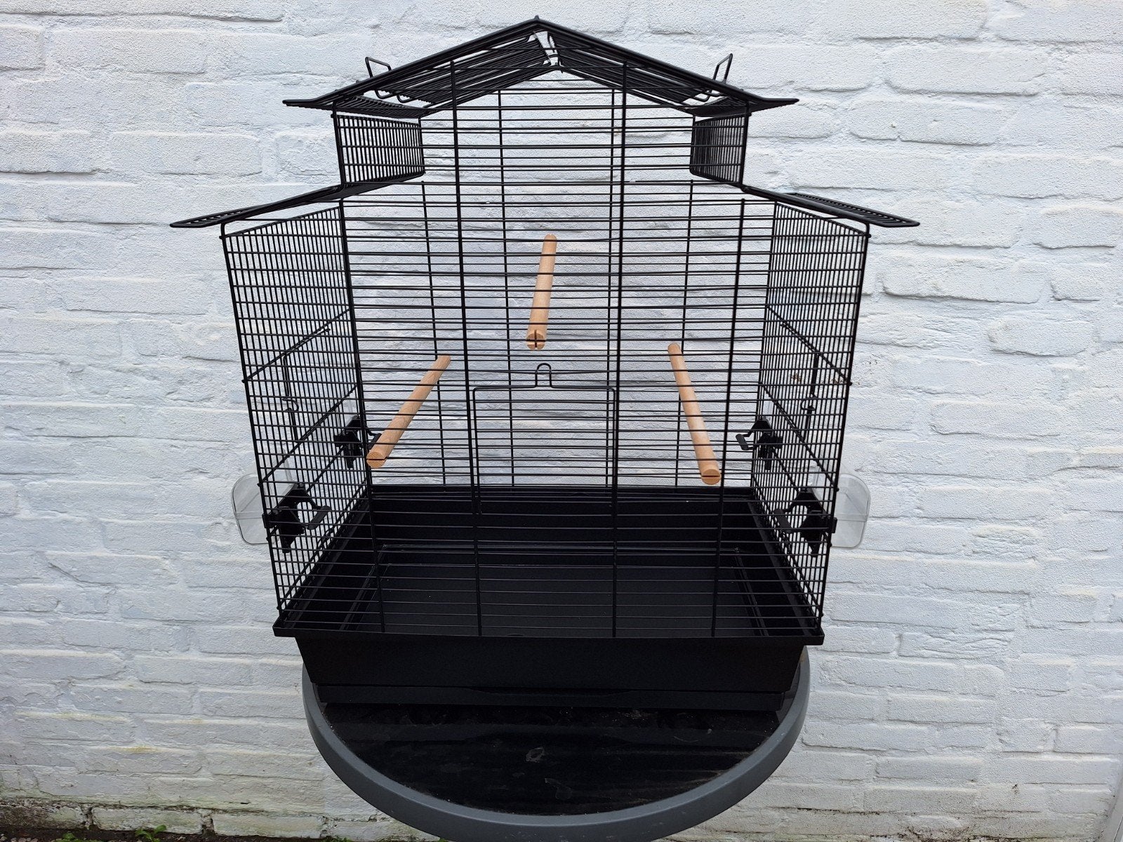 Vogelkooi zwart open dak en 3 deurtjes, Ophalen, Gebruikt, Metaal, Vogelkooi