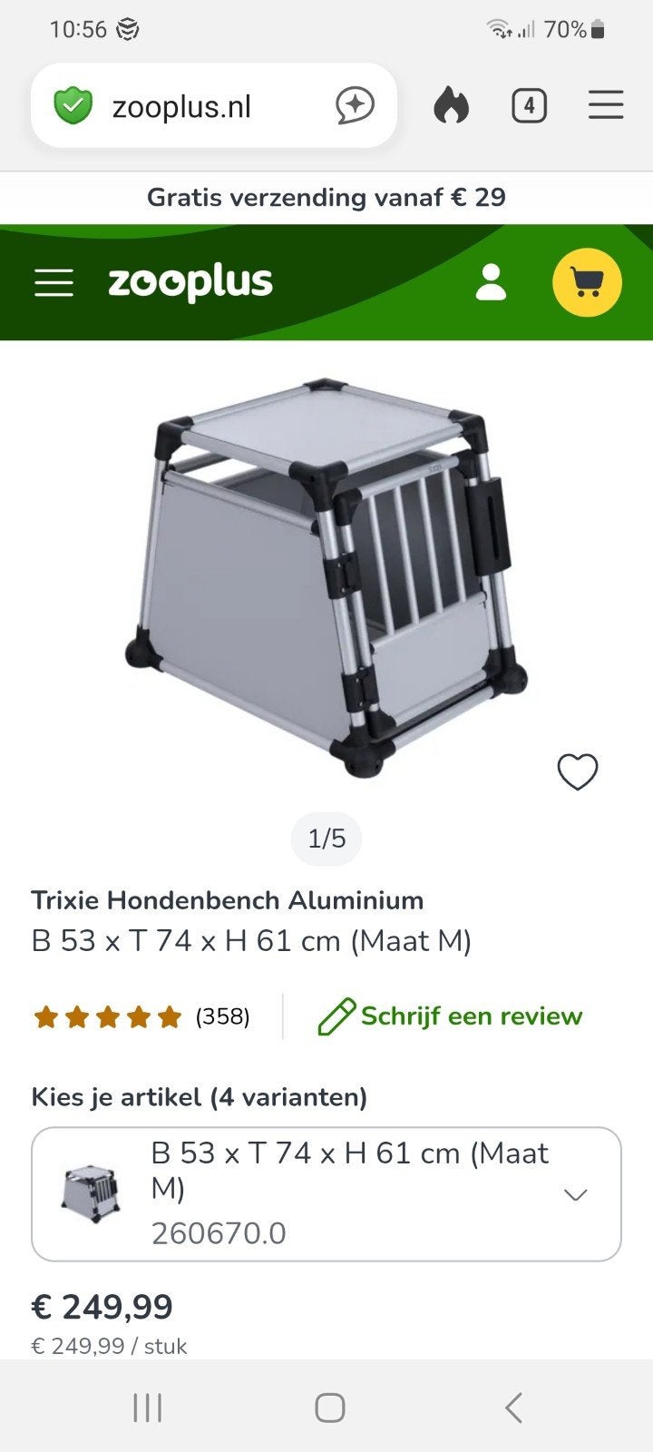 trixie bench voor in auto maat M, Ophalen