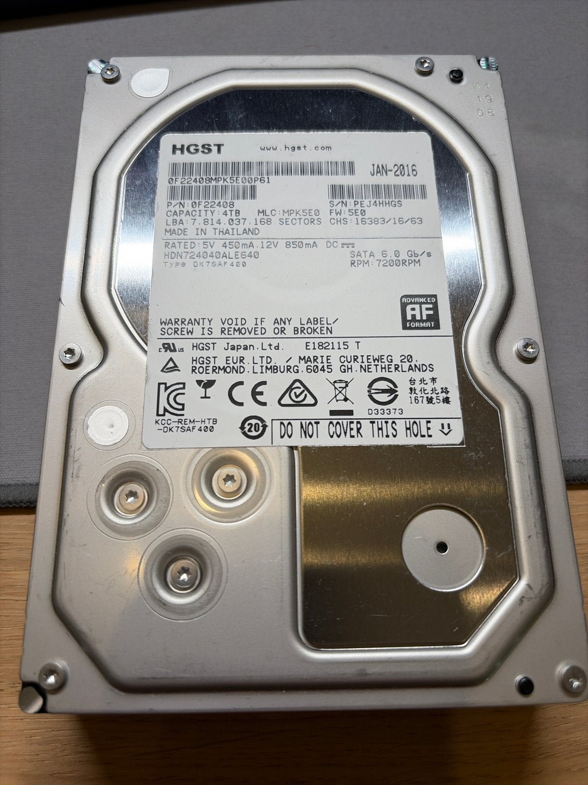 5x HGST 4TB HDD - SATA 6.0 Gb/s, 7200RPM, Intern, Gebruikt, Verzenden, Server